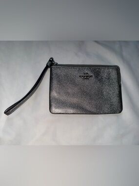 Coach Metallic Black Textured Leather Wristlet